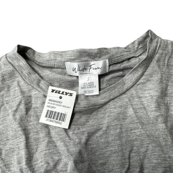 Tilly's White Fawn Short Sleeve Corset Front Top Heather Gray Womens Small New - Picture 4 of 6